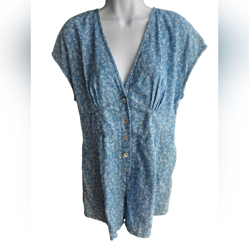 MPD Minkpink Lazy Daze Romper Shorts Size L Blue Floral